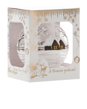 TRANSPARENT GLASS CHRISTMAS BAUBLE 10 CM LANDSCAPE