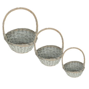 ZESTAW 3 KOSZYKÓW WIKLINOWYCH Z RĄCZKĄ – SZARY