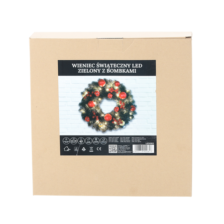 CHRISTMAS WREATH 40 LED GREEN WITH CHRISTMAS BALLS