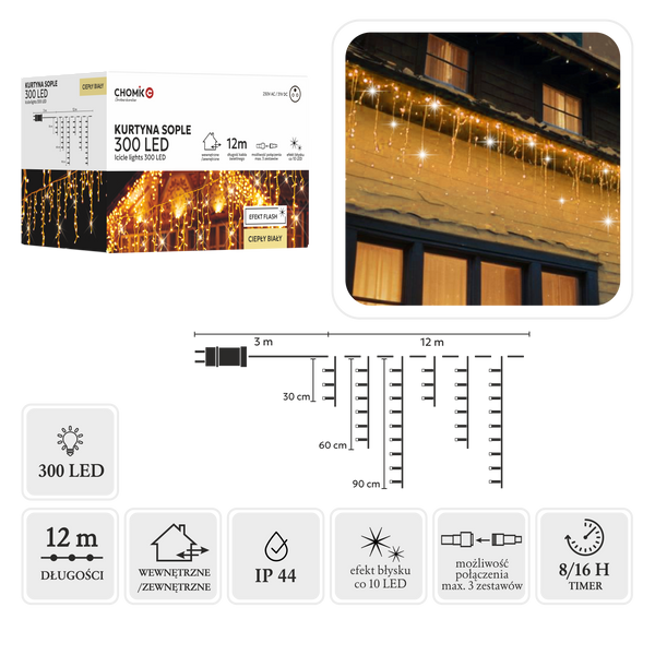 WARM WHITE ICICLE CURTAIN 300L