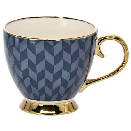 KAMEN PORCELÁNOVÝ 445 ML NA NOŽIČCE MODRO/ZLATÝ MIX VZORŮ balení=1ks *7963