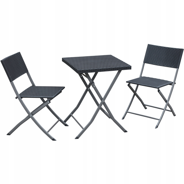 ZESTAW MEBLI BALKONOWYCH SKŁADANYCH (STOLIK + 2 KRZESŁA) ANTRACYT *9930