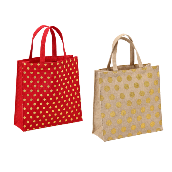 PLÁTĚNÁ TAŠKA 30 x 30 x 10 CM S TEČKAMI - ČERVENÁ / PŘÍRODNÍ bal=5ks *6905