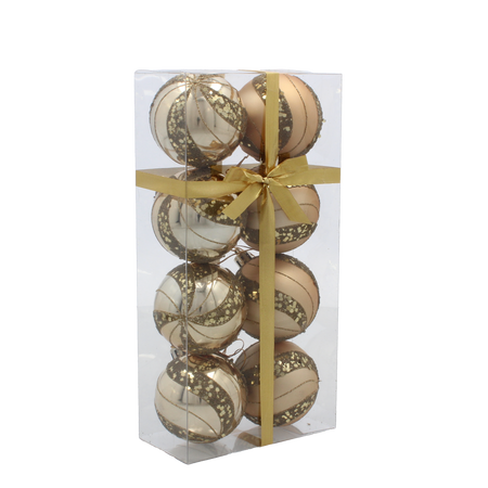 SET OF 8 CHRISTMAS BAUBLES GOLD 6 CM