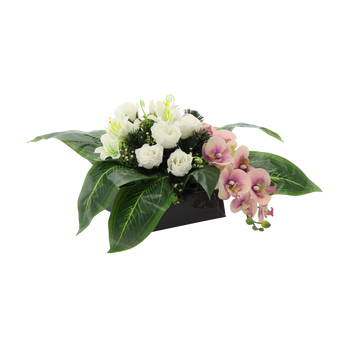 KYTICE CH-32 (ŠÍŘ. 50 CM, VÝŠ. 30 CM) ORCHIDEJ S RŮŽÍ A LILIÍ MIX BARVA