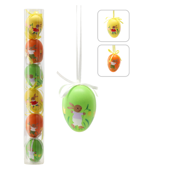 SET OF 6 EASTER EGGS 6 CM WITH ANIMAL PATTERN MIX DESIGNS TUBE