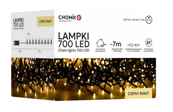 LAMPĂ LED CLUSTER 700L ALB CALD, LUNGIME 3 + 7 M INTERIOR/EXTERIOR *8172