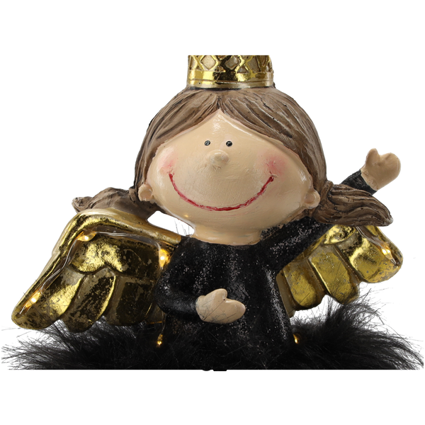 ANGEL IN BLACK DRESS WITH FUR 31 CM LED