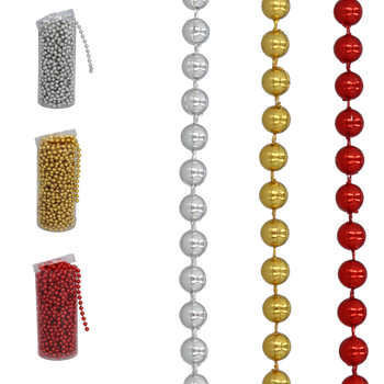 GARLAND 10 M BEADS 6 MM RED/GOLD/SILVER