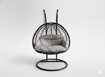 FOTEL WISZĄCY GASPAR DWUOSOBOWY - SZARY, SZARA PODUSZKA, CIEMNA SZARA RAMA