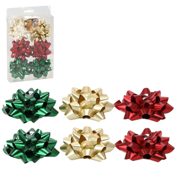 Set of 6 Bows 8CM for Gift Wrapping - RED / GOLD / GREEN package=24pcs. *7618