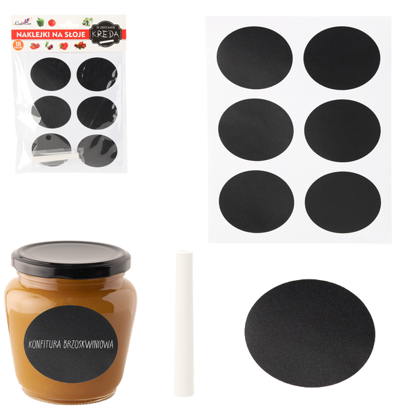 Set de 18 autocolante pentru borcan 6 x 4,8 cm + cretă Ambalaj=10buc *2899