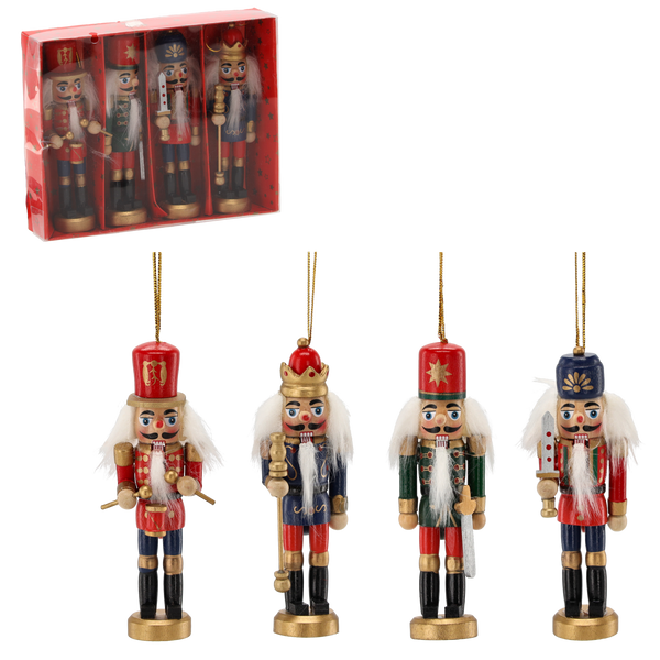 SET OF 4 CHRISTMAS DECORATIONS WOODEN SOLDIER 12.5 CM
