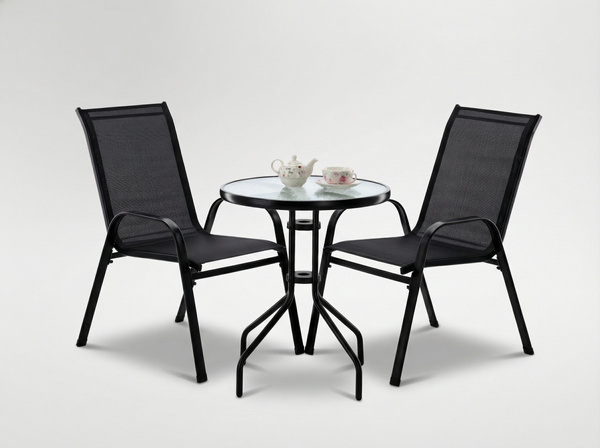 ZESTAW MEBLI BALKONOWYCH - 2 KRZESŁA + STOLIK - CZARNY
