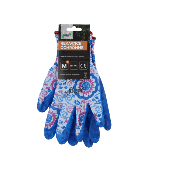 GARDEN GLOVES "8" PATTERN, POLYESTER WITH NITRILE PACKET=12