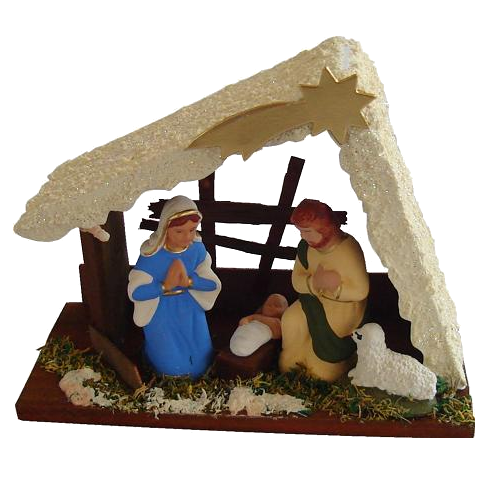 SMALL NATIVITY SCENE SNOWED