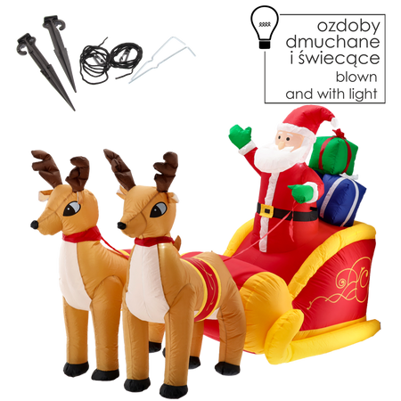 INFLATABLE SANTA ON SLEIGH WITH REINDEER LED 235 CM