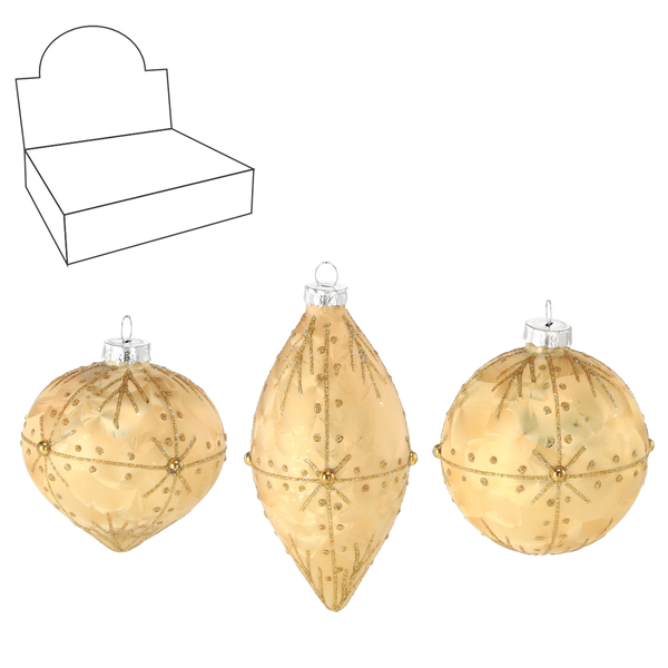 GLASS ORNAMENT - GOLD DECORATED MIXED SHAPES