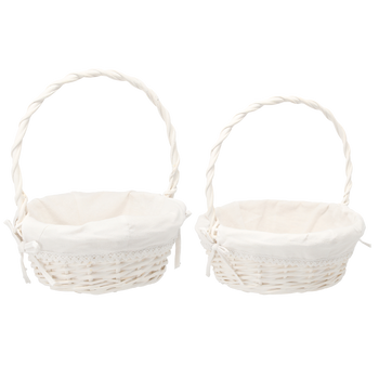 ZESTAW 2 KOSZYKÓW RATTANOWYCH Z RĄCZKĄ I MATERIAŁEM – BIAŁY