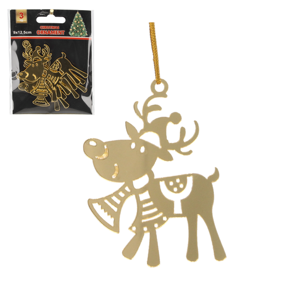 KPL. 3 OZDÓB CHOINKOWYCH - RENIFER ZŁOTY 5,5 x 8 CM opak=48kpl *0795