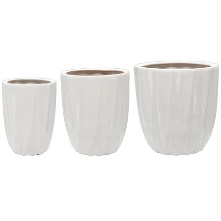 Set of 3 Ceramic Pot Covers 24, 30, 40 cm - White