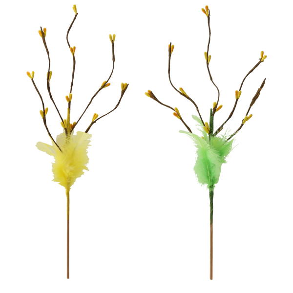 VELIKONOČNÍ OZDOBY NA ŠPEJLI - VĚTEV 32 CM MIX 2 BARVY *9588