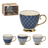 PORCELAIN MUG 445 ML ON A FOOT NAVY BLUE / GOLD MIX OF PATTERNS OPAK=1PCS