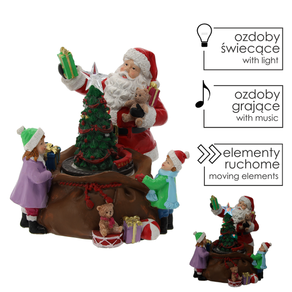 CHRISTMAS MUSIC BOX LED SANTA WITH TREE AND PRESENTS