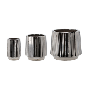 CERAMIC COVER FOR A POT 44 x 44 x 40 CM SILVER WITH STRIPES