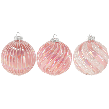 SKLENĚNÁ OZDOBNÁ BAUBLE - RŮŽOVÁ S MIXEM VZORŮ disp=12ks *4761