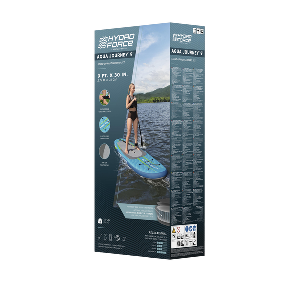 9' x 30" x 4.75" / 2.74m x 76cm x 12cm Aqua Journey 9' Stand-Up Paddleboard Set		