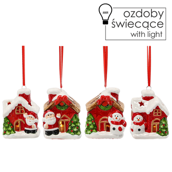 ZAWIESZKA BOŻONAR. - DOMEK Z MIKOŁAJEM / BAŁWANKIEM 7 CM LED opak=24szt *1788
