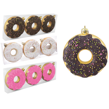 SET OF 3 CHRISTMAS TREE DECORATIONS DONAT 8 CM
