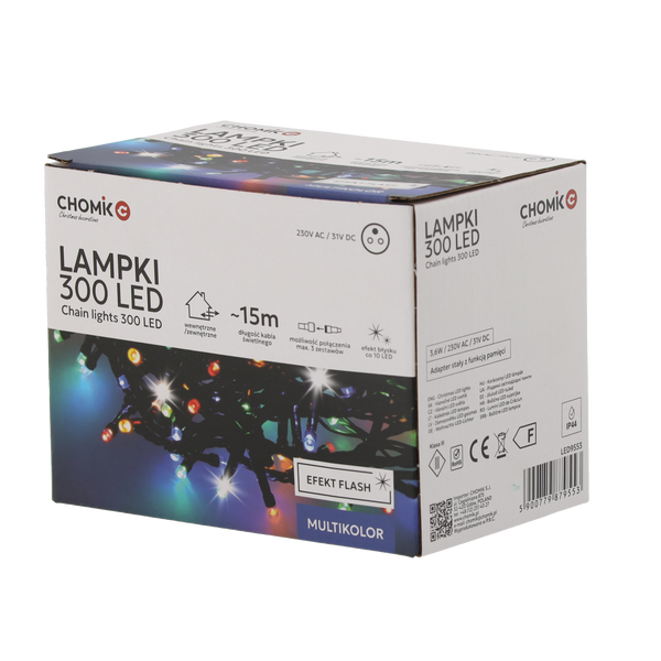 LED SPOTREBA 300L MULTIKOLOR + STUDENÝ BLESK, DĹŽKA 3 + 15 M VNÚTR/EXTERIÉR *9553