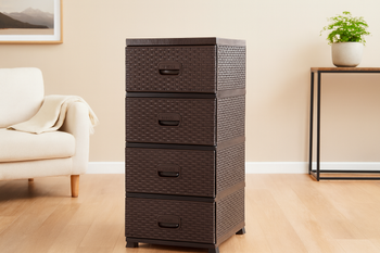 KOMODA PLASTIKOWA Z 4 SZUFLADAMI BRĄZOWA 38 x 45 x 90 cm RATTAN *9436