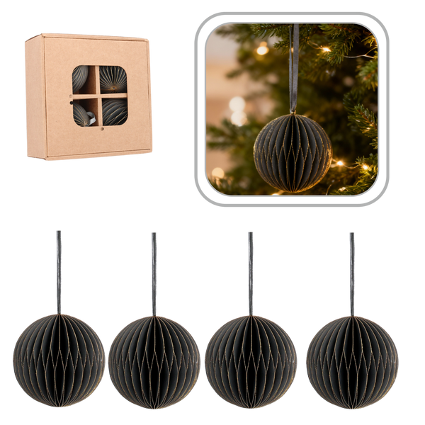 SET OF 4 CHRISTMAS TREE PAPER BAUBLES 8 CM GRAY