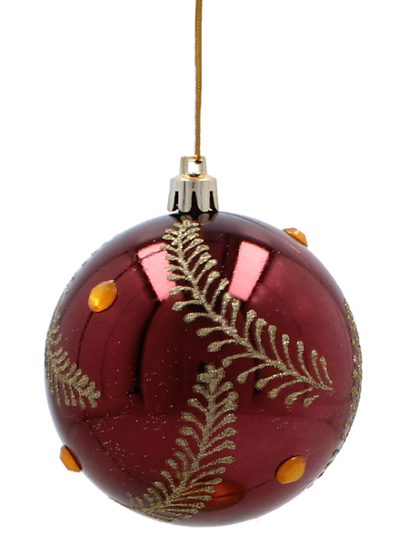 SET OF 6 CHRISTMAS BAUBLES DARK RED 8 CM