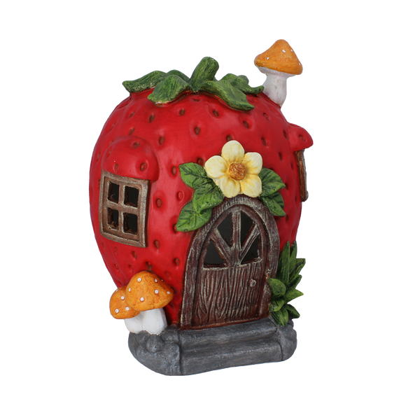 FIGURĂ DE GRĂDINĂ - CASĂ CĂPȘUNĂ 26,5 x 28 x 36,5 CM LED *7546