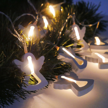 LED SVĚTELNÝ ŘETĚZ DŘEVĚNÉ ANDÍLCI 10L NA BATERIE DŘEVĚNÉ ANDÍLCI *4048