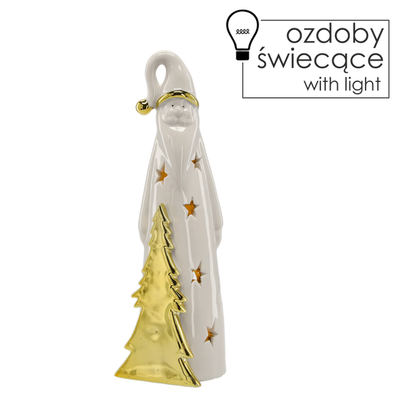FIGURKA BOŽONÁŘ. - MIKULÁŠ BÍLÝ SE ZLATÝM STROMKEM 22,2 CM LED balení=4ks *1139