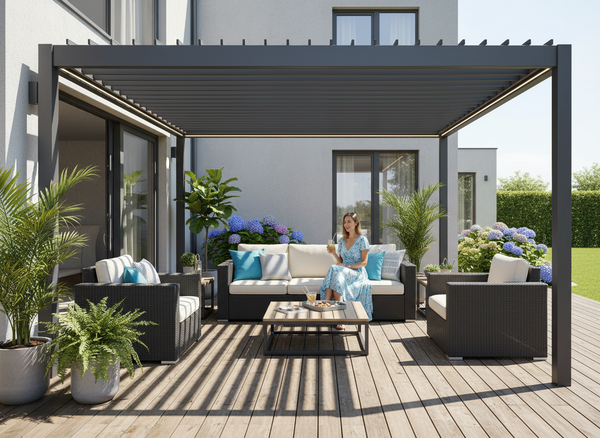 PERGOLA OGRODOWA ALUMINIOWA SZARA LED 3 x 4 x 2,5 M