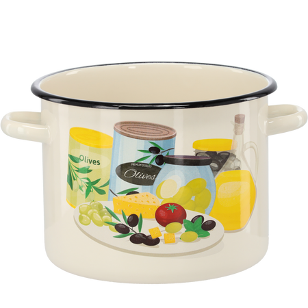 GARNEK EMALIOWANY 5,5 L 22 CM KREMOWY OLIWKA *7473