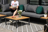 SADA HLINÍKOVÉHO NÁBYTKU (ROHOVÁ SOFA + STOLEK) ŠEDÁ + ŠEDÉ POLŠTÁŘE *8137