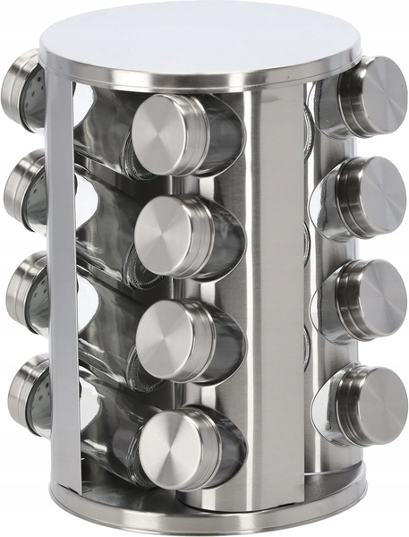 PRZYPRAWNIK OKRĄGŁY 17,3 x 25,8 CM 16 SŁOICZKÓW SREBRNY *9141