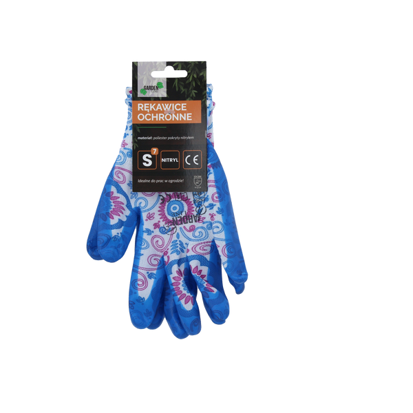 GARDEN GLOVES "7" PATTERN, POLYESTER WITH NITRILE PACKET=12