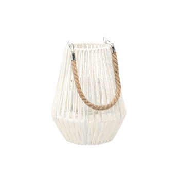 LANTERN H-24 CM WHITE WITH GLASS INSERT