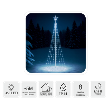 LED CONE CHRISTMAS TREE WITH STAR 3M 458L COLD WHITE IP44