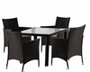 RATTAN FURNITURE SET (TABLE + 4 CHAIRS) BROWN + BEIGE PILLOWS