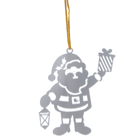 SET OF 3 CHRISTMAS TREE DECORATIONS - SILVER SANTA CLAUS 6 x 8 CM