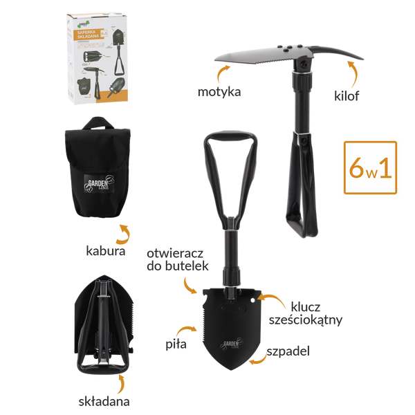 SKLADANÁ MULTIFUNKČNÁ LOPATKA 19,5 / 46,5 CM 6 V 1